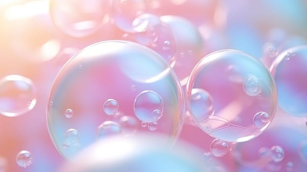 Abstract background with soft bubbles in pink and blue light. Holographic bubbles backdrop. Generated AI
