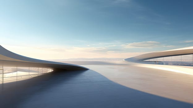 Abstract architecture scene with smooth curves. Abstract background with futuristic building in white and blue colors. Generated AI