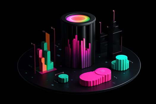 3D business graph with organized bars and information blocks. Abstract infographic element. Business growth and development to success concepts. Generated AI.