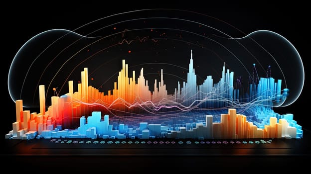 Colorful graph and chart with mountain shaped bars. Generated AI