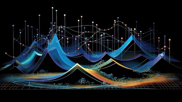 Colorful finance graph and chart with mountain shaped bars. Generated AI