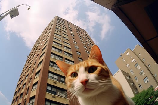 Curious cat looking at the camera, sniffing and closing up. Generated AI