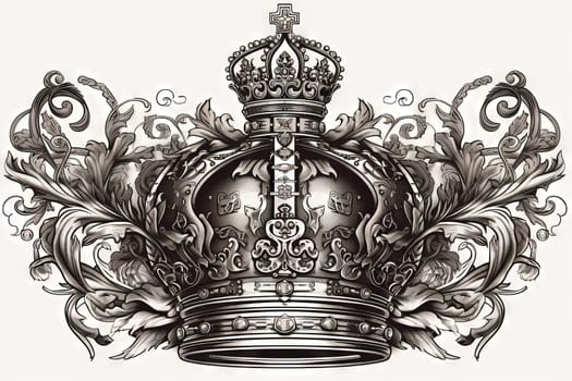 Heraldic crown element, isolated sign with retro royal ornament. Generated AI.