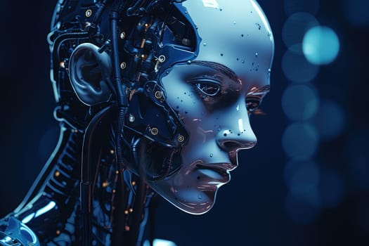 Cyborg or digitally improved human. Artificial intelligence and technology concept with advanced woman. Generated AI