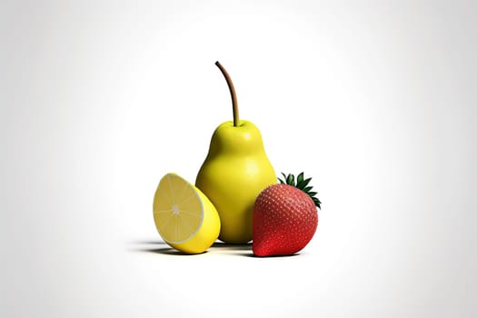 Assorted fruits set on white background. Fresh and juicy, sweet fantasy fruits. Generated AI