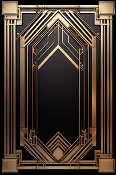 Golden art deco frame with ornament. Retro golden art deco or art nouveu frame in roaring 20s style. Generated AI