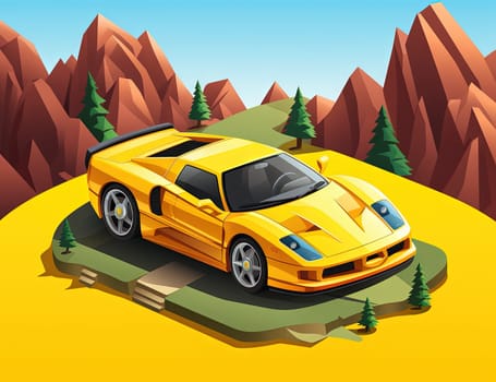 Isometric sport car in retro style. Isometric 3D illustration of a luxury fast car. Generated AI.