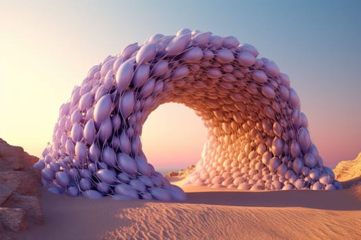 Surreal crystal gate or arc. Fictional architecture or sci-fi object in the desert. Generated AI