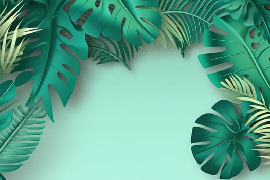 Tropical leaves frame with vibrant colors in 3D style. Generated AI