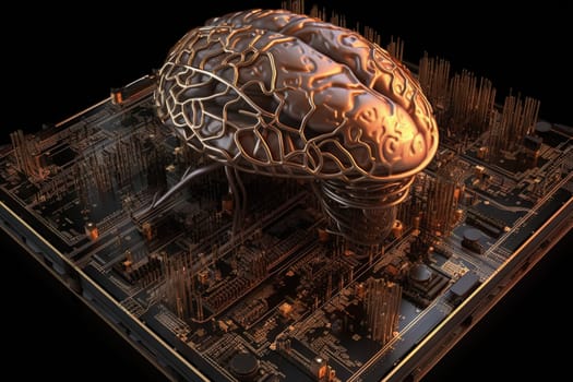 Artificial intelligence science concept with technological AI brain on the circuit board. Generated AI