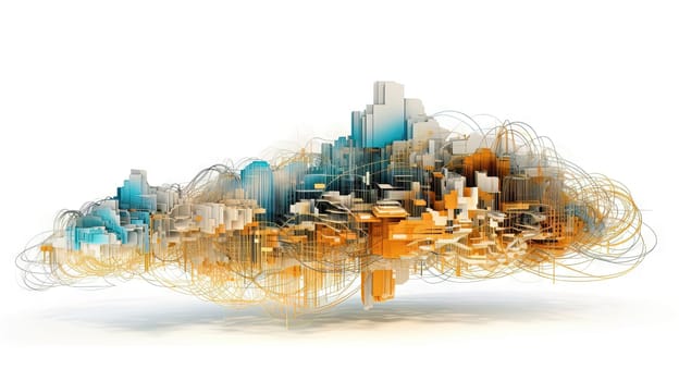 Architectural cloud concept with city structure and connections. Urban private environment and real estate concept. Generated AI
