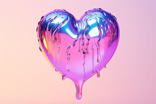 Chrome heart in y2k style with holographic liquid. Trendy Valentine's Day card. Generated AI