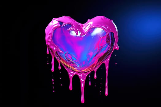 Chrome heart in y2k style with holographic liquid. Trendy Valentine's Day card. Generated AI