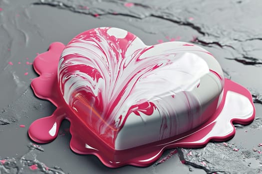 Sweet pink heart made of paint is melt dripping down. Valentines Day concept of love and romance. Generated AI.