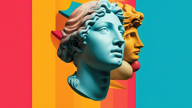 Ancient woman statue in vaporwave or y2k aesthetics. Antic bust in modern 3D scene. Generated AI