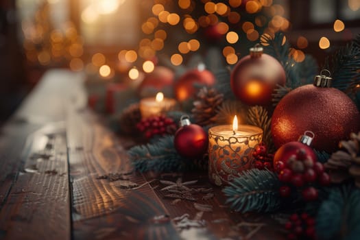 A beautifully arranged Christmas table that showcases ornaments, flickering candles, and the joyful holiday cheer