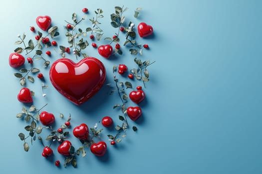 This is a beautiful display of vibrant red hearts surrounded by lush green foliage, ideal for lovethemed projects