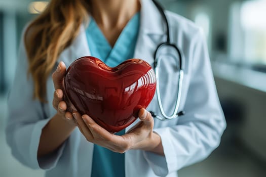 A healthcare professional displays a heart model, symbolizing the essential care and compassion in medicine