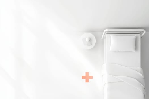 A simple, minimalist hospital bed situated in a bright and airy room, representing the essence of health and care