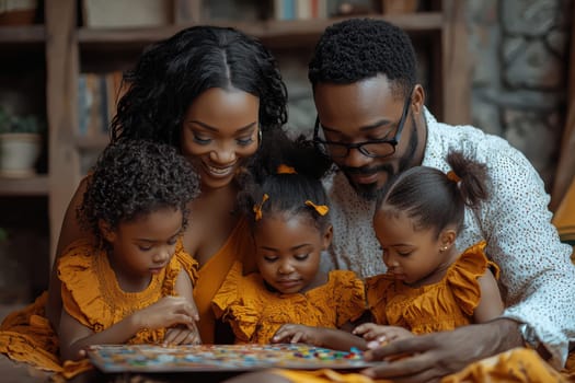 A joyful family is engaging in various playful activities, joyfully celebrating their togetherness and deep love