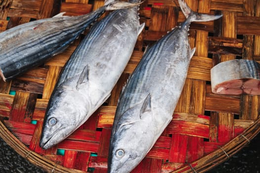 fresh sea fish at the Asian street market in Asia in Vietnam