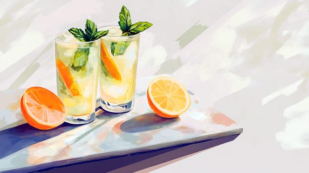 Refreshing drink cocktail with citrus in a glass. Ai art
