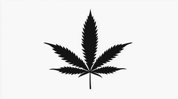 Marijuana leaf black silhouette on white background. Ai art