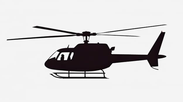 Black silhouette of helicopter on white background. Ai art