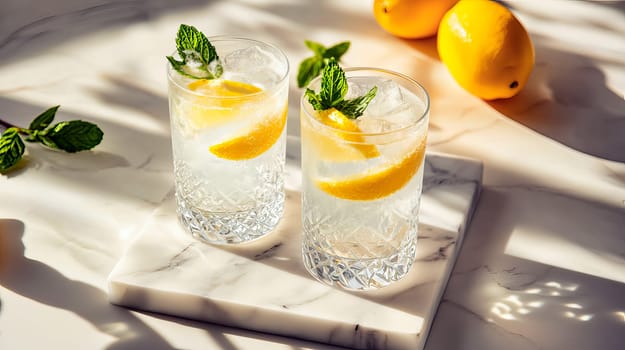 Refreshing drink cocktail with citrus in a glass. Ai art