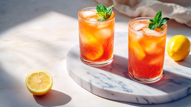 Refreshing drink cocktail with citrus in a glass. Ai art