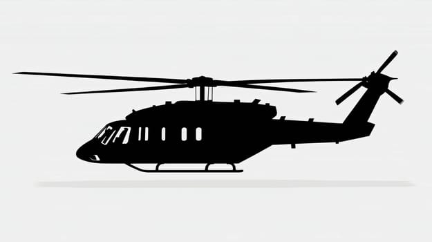 Black silhouette of helicopter on white background. Ai art