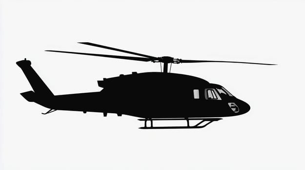 Black silhouette of helicopter on white background. Ai art