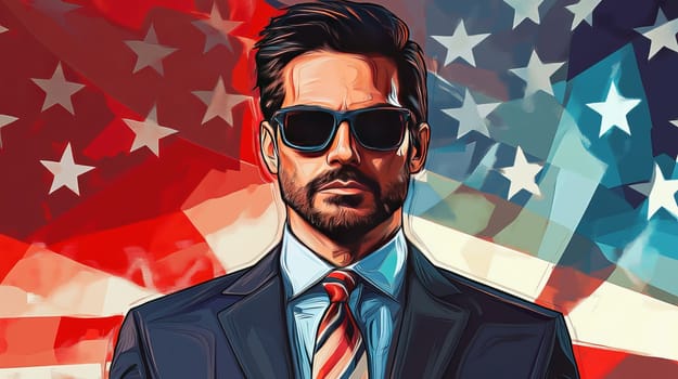 American man against the American flag. Independence Day holiday in the USA. Ai art