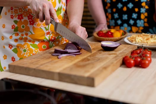 A vibrant scene showing the preparation of healthy food with colorful vegetables being expertly sliced