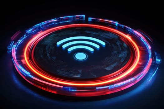 Vibrant circular geometric design featuring a secure Wi-Fi symbol. The sleek visuals highlight modern technology and digital communication, creating a stunning abstract representation.
