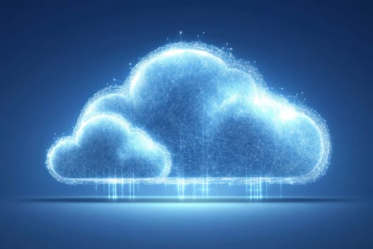 A blue cloud with a white outline and a white star in the middle. The cloud is lit up with a blue and white color scheme