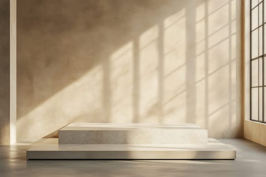 A room with a white wall and a window. The window is letting in sunlight, creating a warm and inviting atmosphere