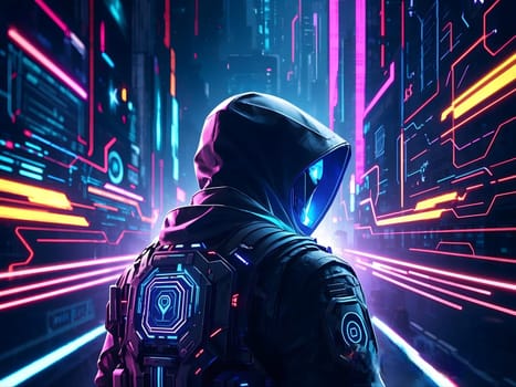 Futuristic visualization of secure technology infrastructure featuring illuminated data servers and a glowing security lock symbol in a modern data center. Cyber Security Background