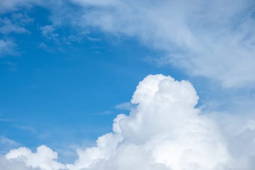 Blue sky with white clouds, the effect of a soft and calm landscape on a clear summer day.