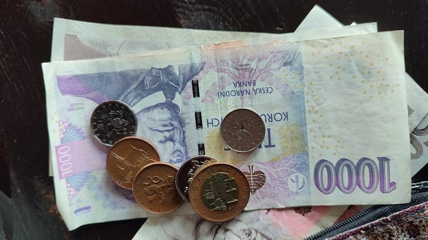 October 17 2024 Hrensko Czech Republic Europe Czech banknotes currency business objects finance industry paper commercial editorial cash bank. High quality photo