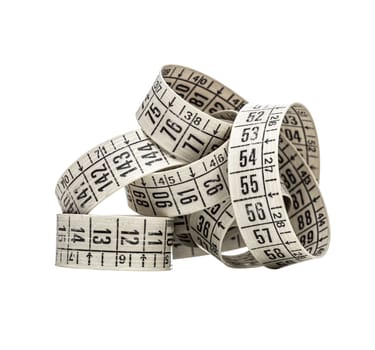 Measuring tape coiled on transparent background