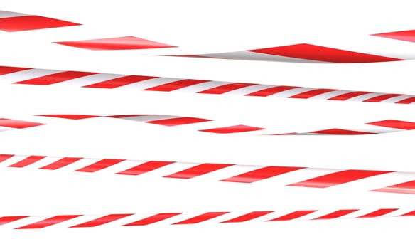 Red and white caution tape waving on transparent background 3d
