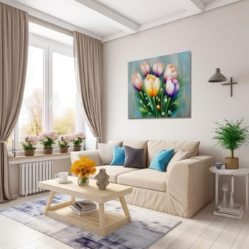 Modern interior design - 3D illustration - interior of the living room