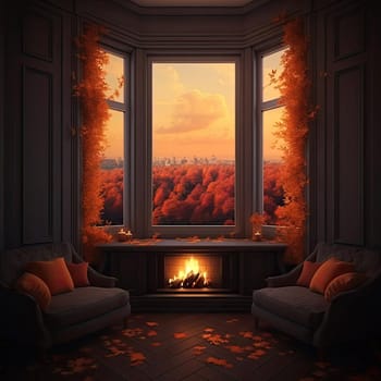 Interior of a room with a fireplace - 3D rendering
