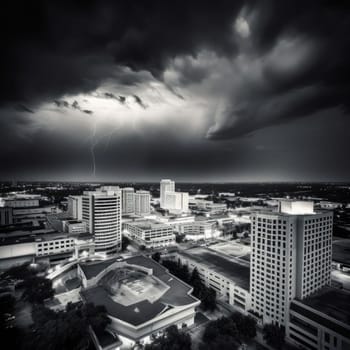 Stormy sky over the city - black and white toned image