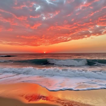 Beautiful sunset over the sea - colorful sky and waves