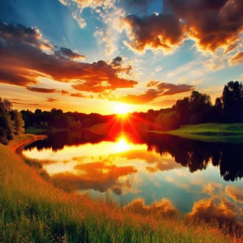 Beautiful sunset over the lake - sunset over the lake - beautiful landscape