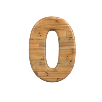 Wood number 0 - 3d pine digit isolated on white background. This alphabet is perfect for creative illustrations related but not limited to Decoration, nature, wood...