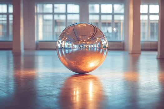 Mirror ball with bright light in empty dance hall