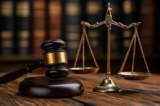 judge table with scales and gavel, justice concept